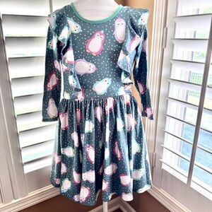 Dot Dot Smile Girls Penguin Print Dress Size 8/10 Ruffle Long Sleeve Twirl